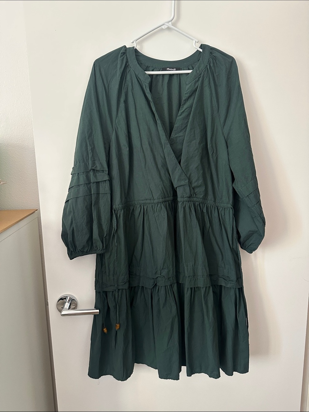 Madewell Dark Green Tiered V-Neck Mini Dress